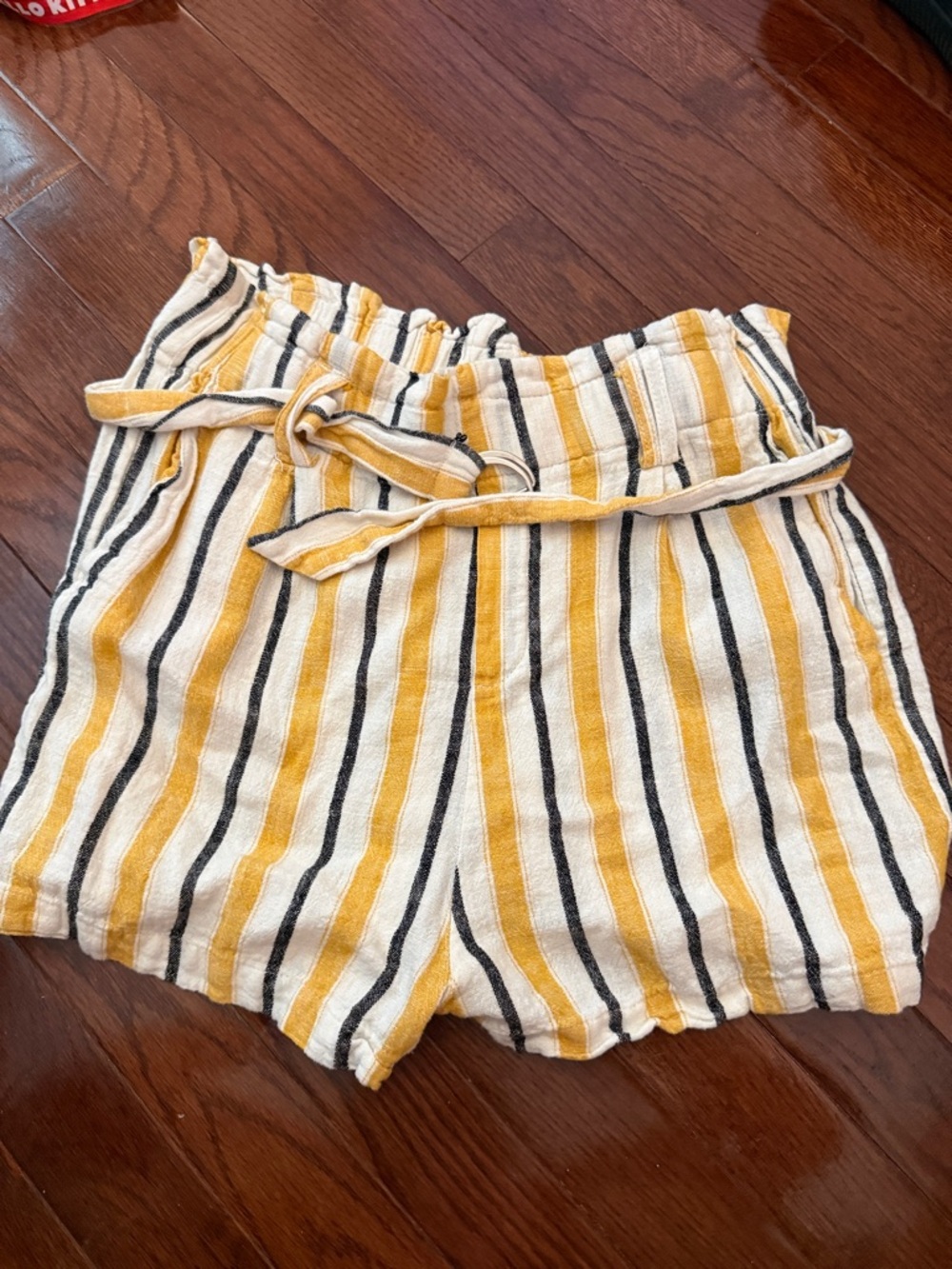 High-Waist Striped Paperbag Shorts in Yellow and White